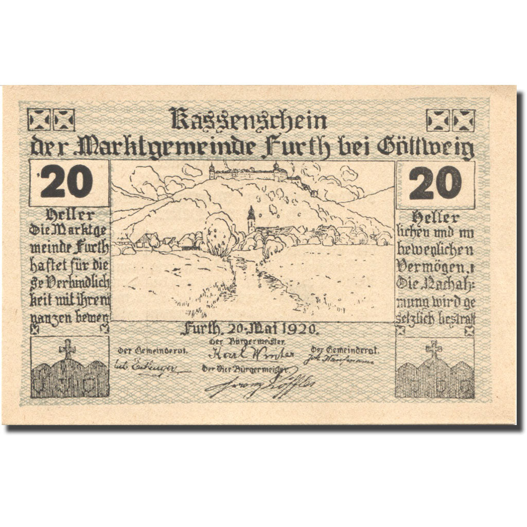 Banconote, Austria, Furth, 20 Heller, village 1920-09-30, SPL, Mehl:FS 214b
