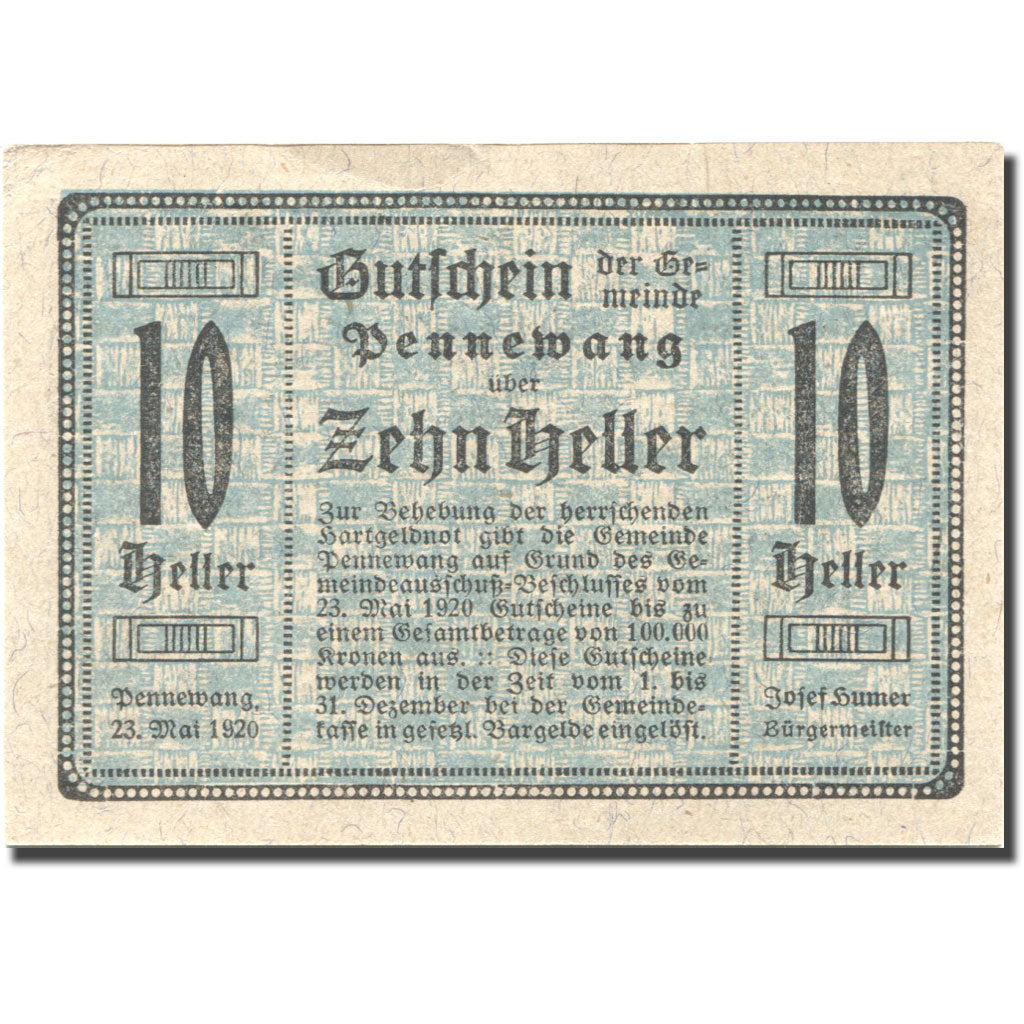 Billet, Autriche, Pennewang, 10 Heller, village 1920-12-31, SUP Mehl:FS 727a