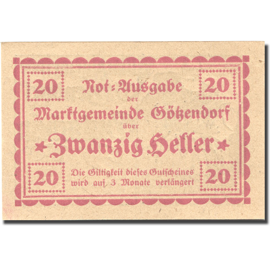 Billet, Autriche, Rot, 20 Heller, chevalier, 1920 SPL rose Mehl:FS 246IId