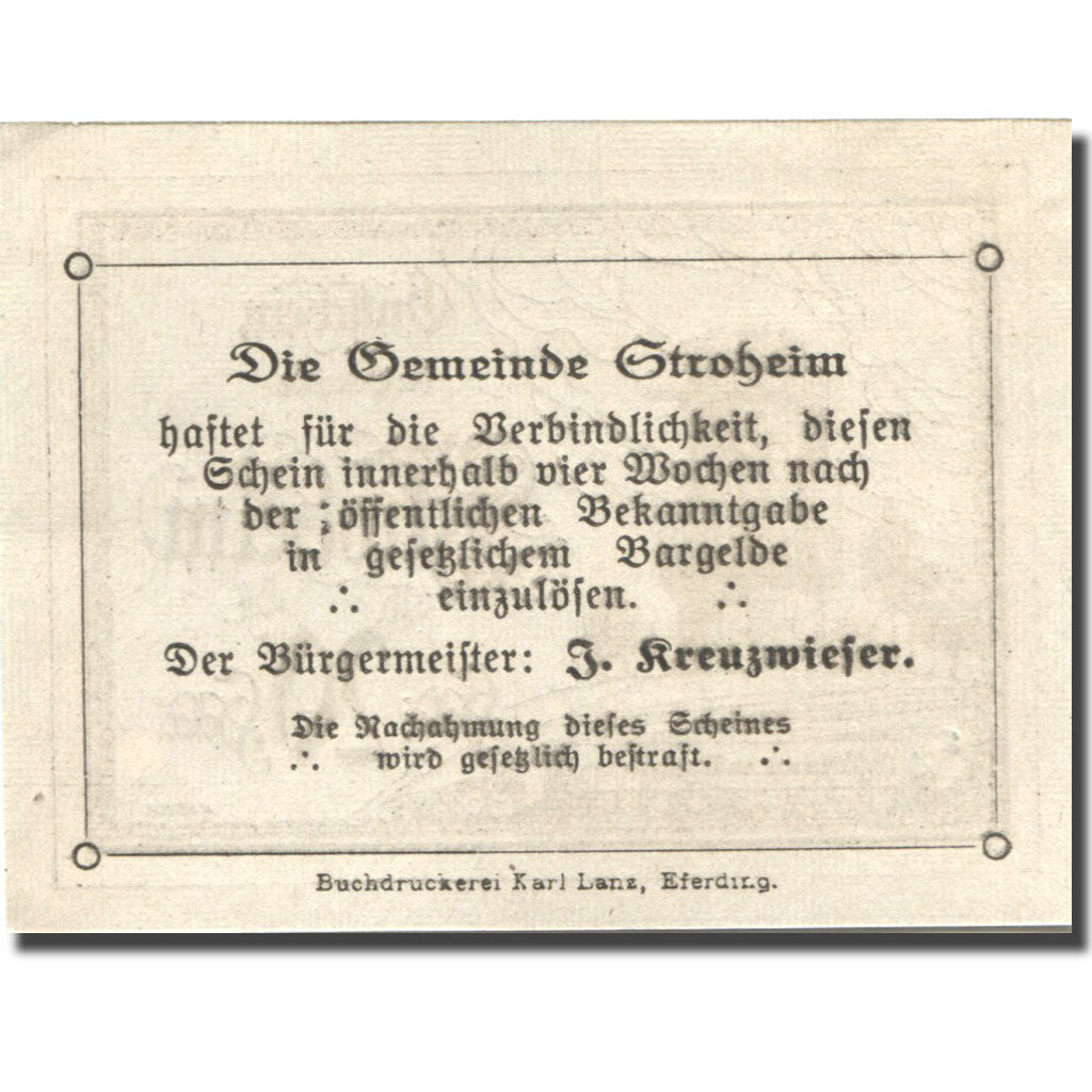 Banconote, Austria, Stroheim, 20 Heller, ruine 1, SPL, Mehl:FS 1050Ia