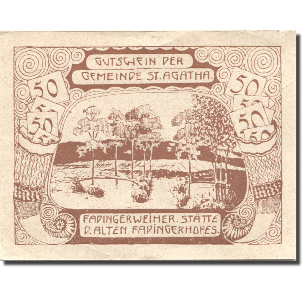 Nota, Áustria, St Agatha, 50 Heller, Forêt, 1920 AU(55-58) Mehl:FS 877IIb2