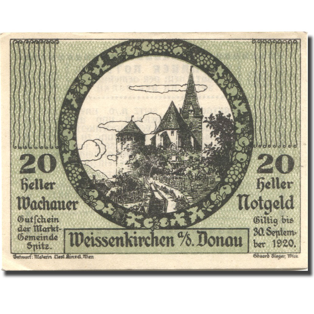 Banconote, Austria, Weissenkirchen a/d Donau, 20 Heller, château, 1920