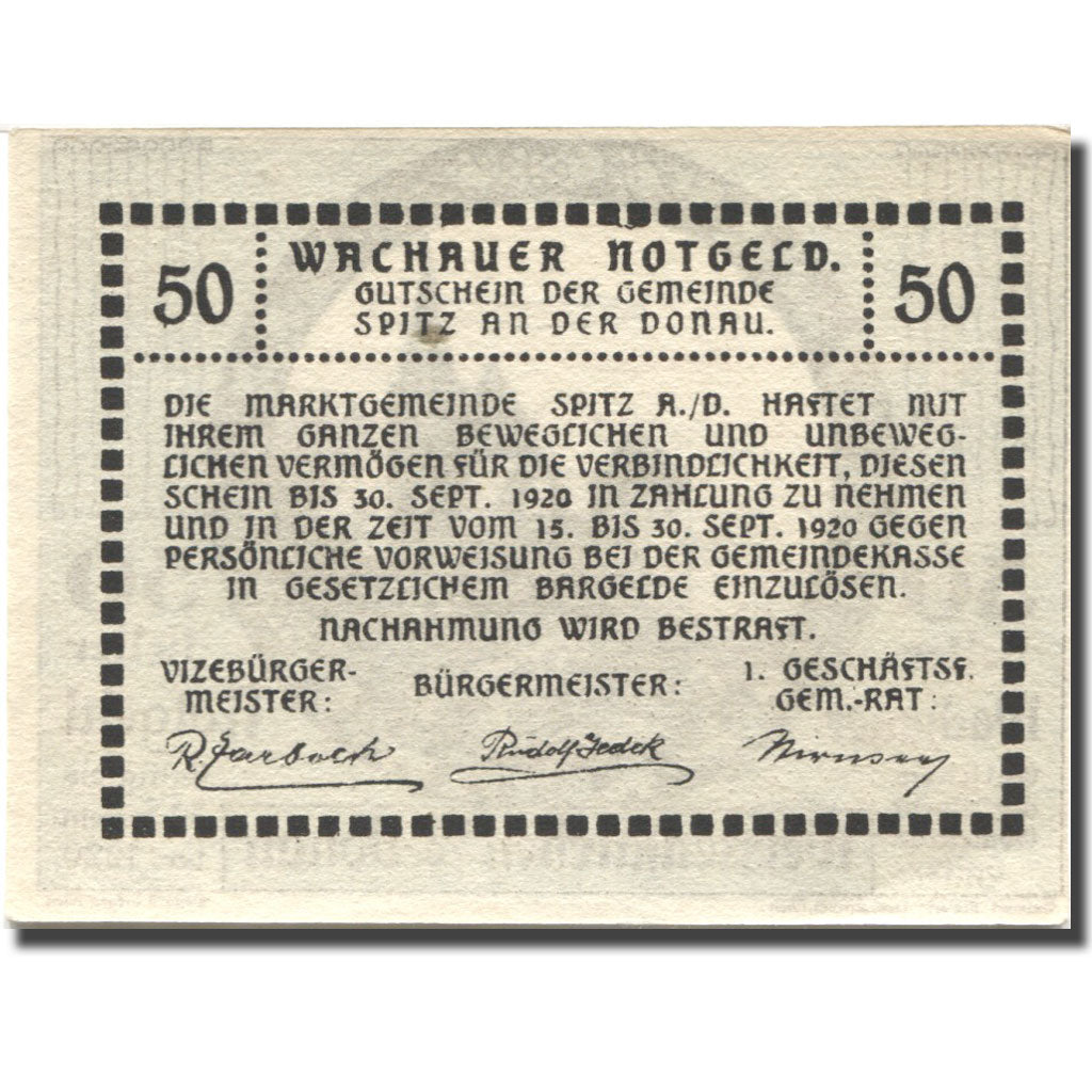 Banconote, Austria, Weissenkirchen a/d Donau, 50 Heller SPL Mehl:FS1122.12II
