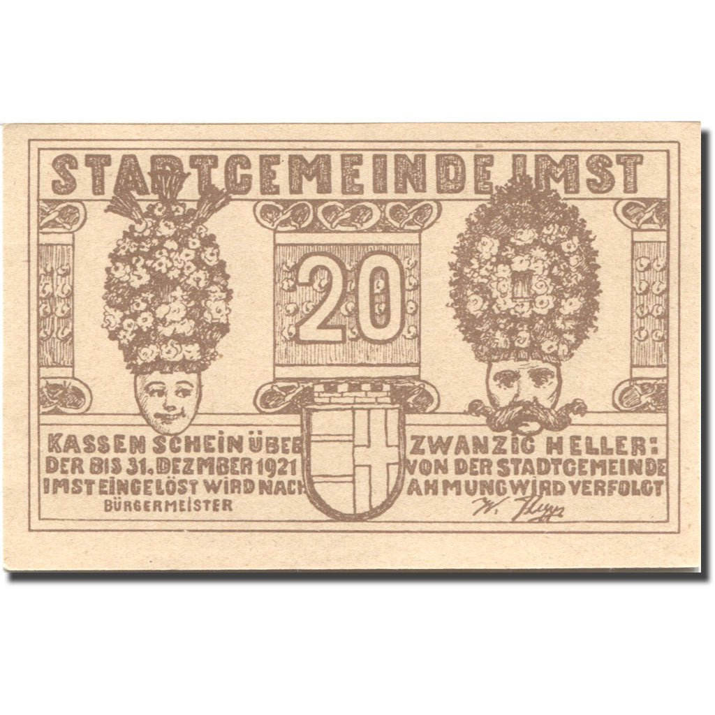 Geldschein, Österreich, Imst, 20 Heller, Blason 1921-12-31, UNZ- Mehl:FS 405c