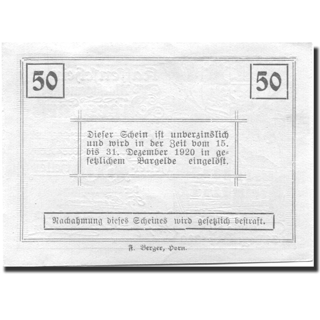 Banconote, Austria, Ziersdorf, 50 Heller, Monument, 1920 SPL Mehl:FS 1276a