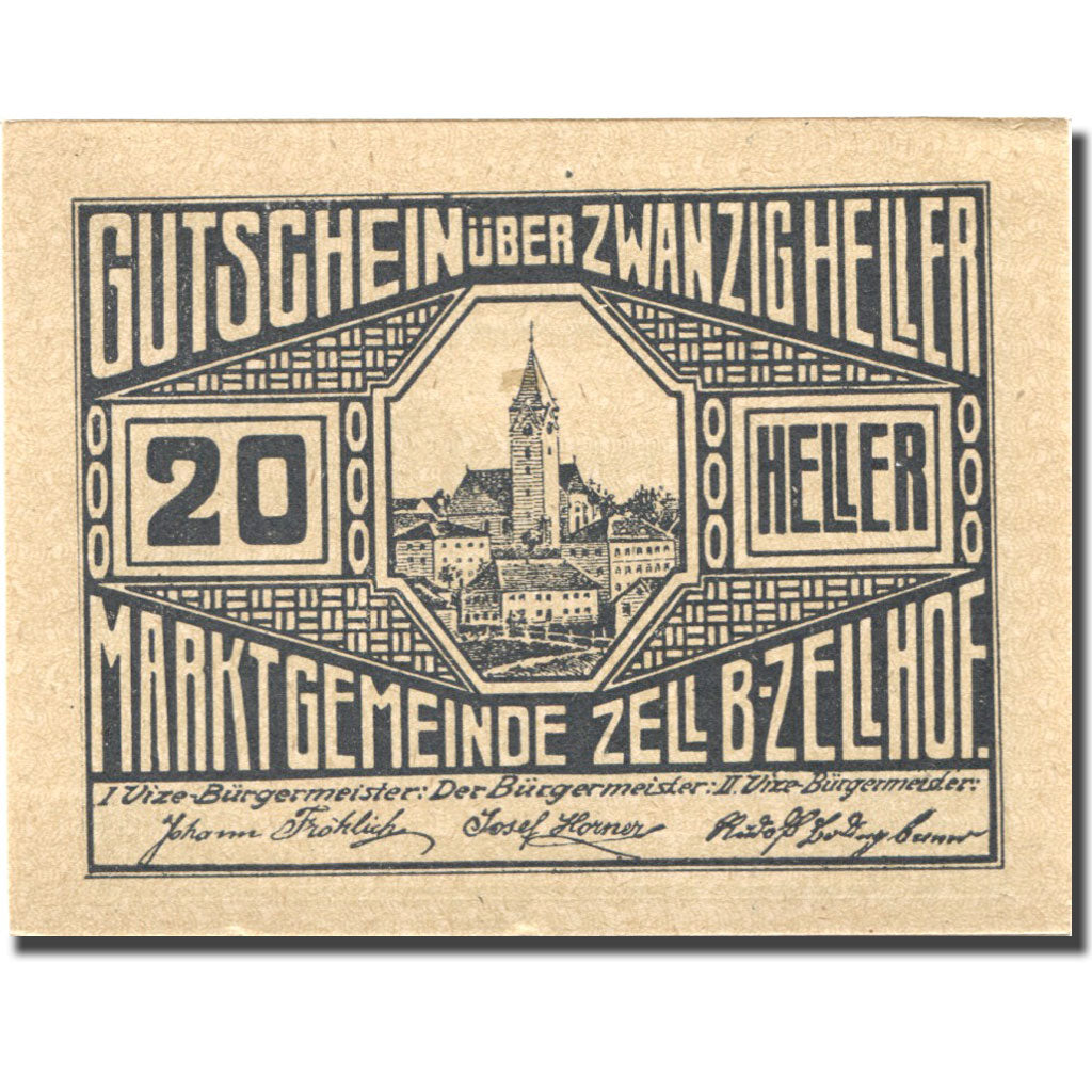 Billet, Autriche, Zell B. Zellhof, 20 Heller, Eglise, 1920 SPL Mehl:FS 1274a