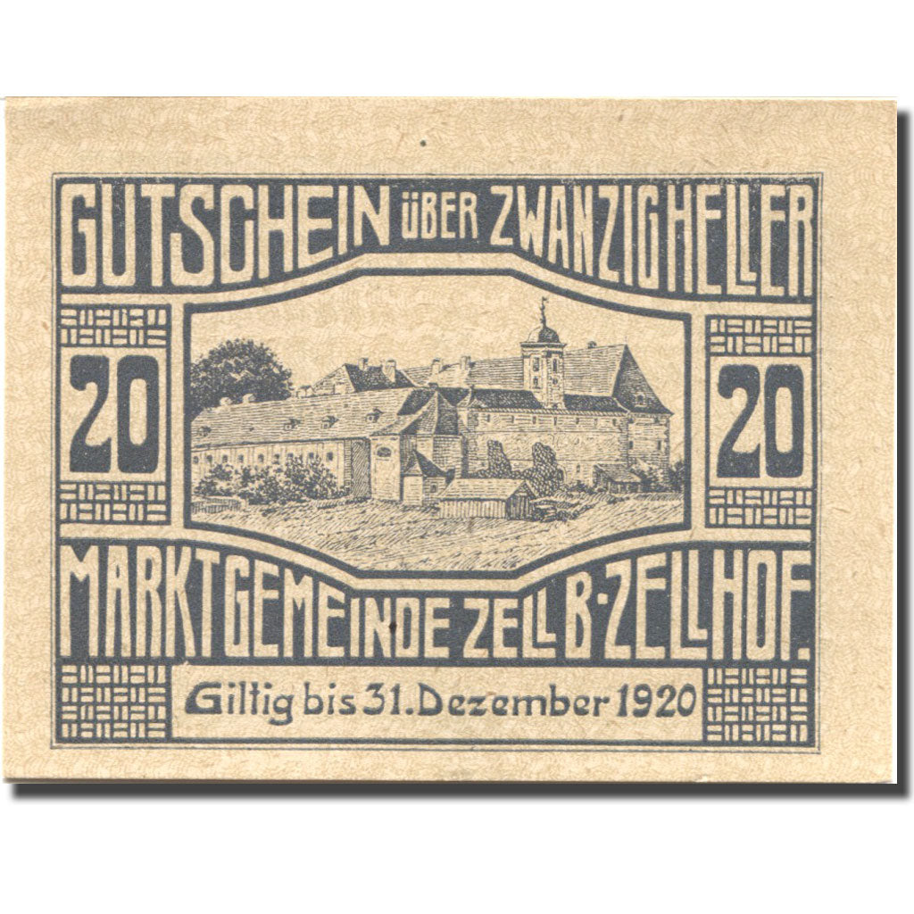 Billet, Autriche, Zell B. Zellhof, 20 Heller, Eglise, 1920 SPL Mehl:FS 1274a