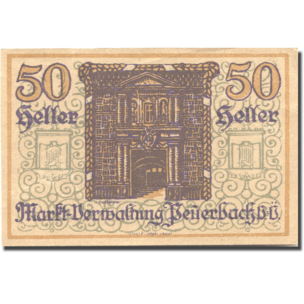 Banconote, Austria, Peuerbach, 50 Heller, château, 1920 SPL Mehl:FS 742Ia