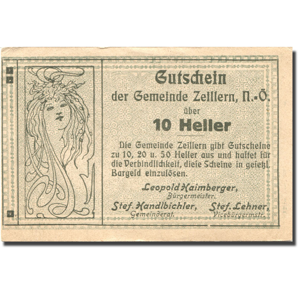 Nota, Áustria, Zeillern, 10 Heller, agriculteur, 1920 AU(55-58) Mehl:FS 1263a