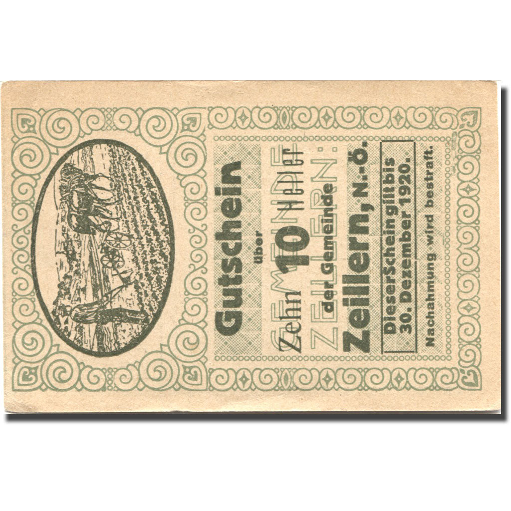 Nota, Áustria, Zeillern, 10 Heller, agriculteur, 1920 AU(55-58) Mehl:FS 1263a
