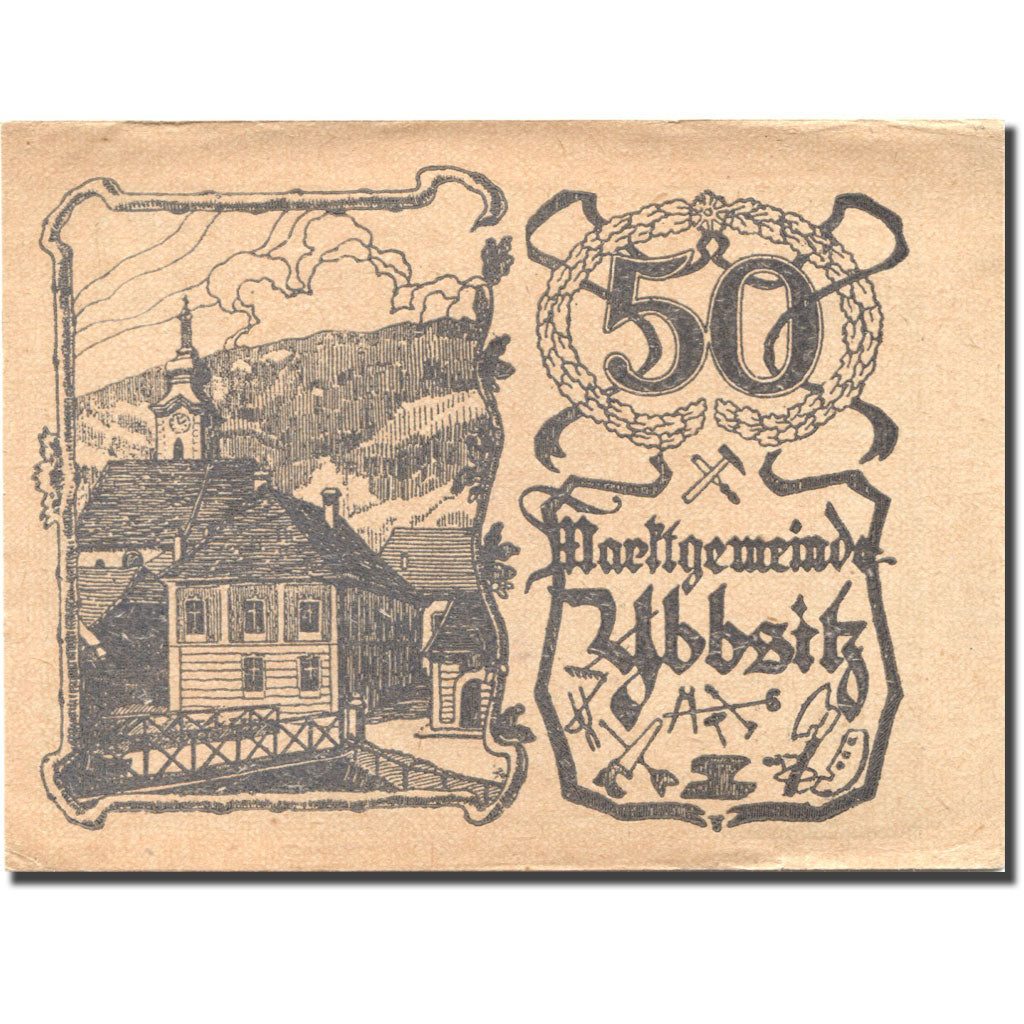 Nota, Áustria, Ybbsitz, 50 Heller, village, 1920 AU(55-58) Mehl:FS 1260