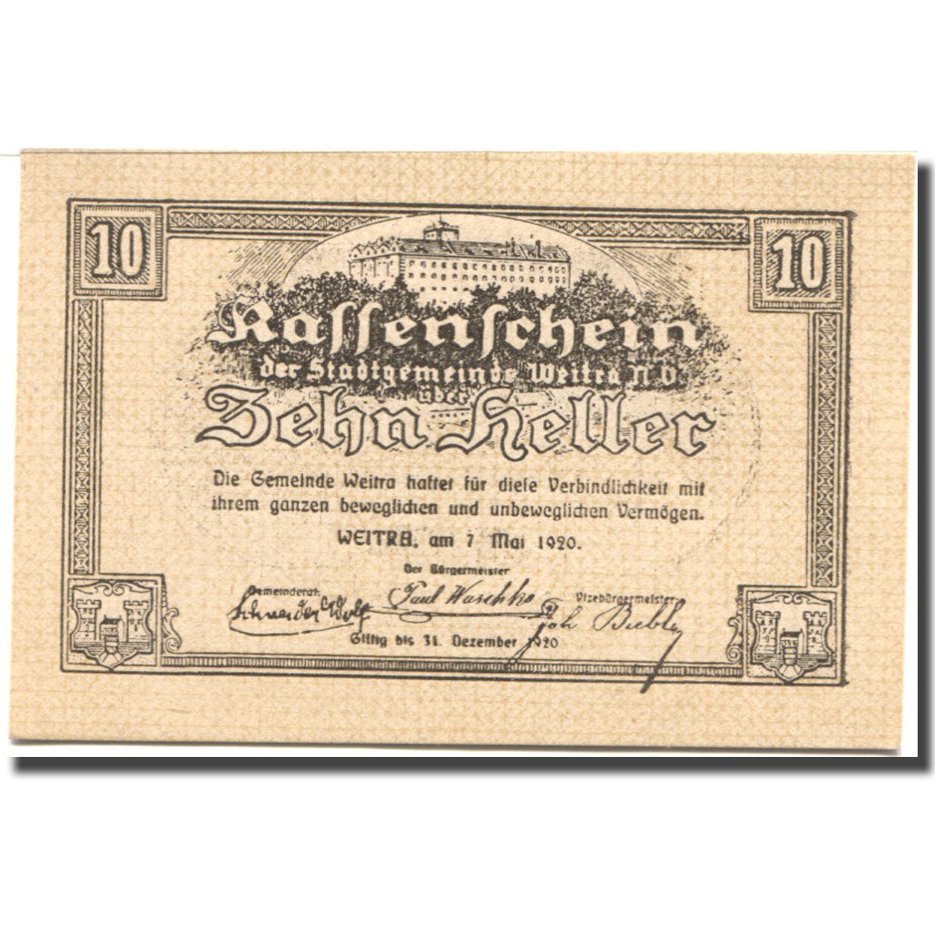 Banconote, Austria, Weitra, 10 Heller, village 1920-05-07, SPL Mehl:FS 1166b