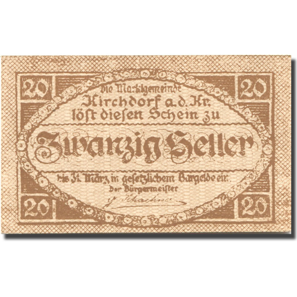 Geldschein, Österreich, Kirchdorf, 20 Heller, Blason 1921 UNZ- Mehl:FS 445Ib