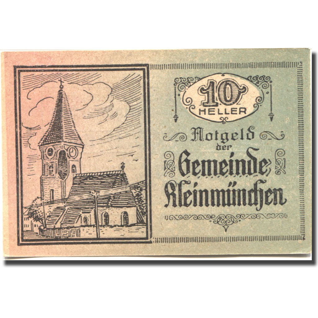 Banconote, Austria, Kleinmünchen, 10 Heller, Eglise, 1920 SPL Mehl:FS 456a