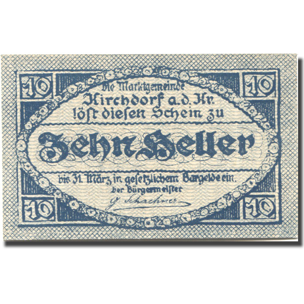 Billet, Autriche, Kirchdorf a/d Krems, 10 Heller, Blason, 1921 SPL Mehl:FS 445Ib
