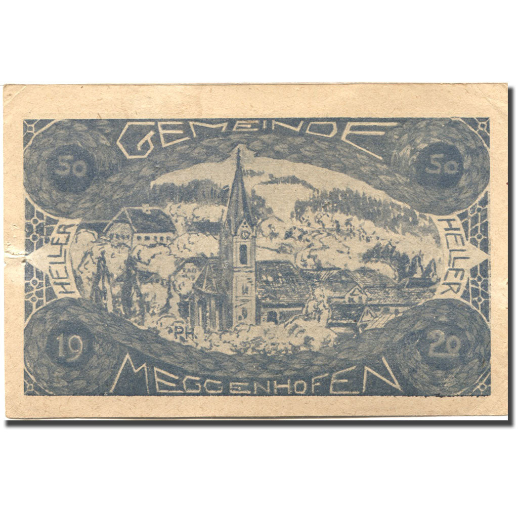 Billete, Austria, Meggenhofen, 50 Heller, village, 1920 MBC Mehl:FS 603Ia