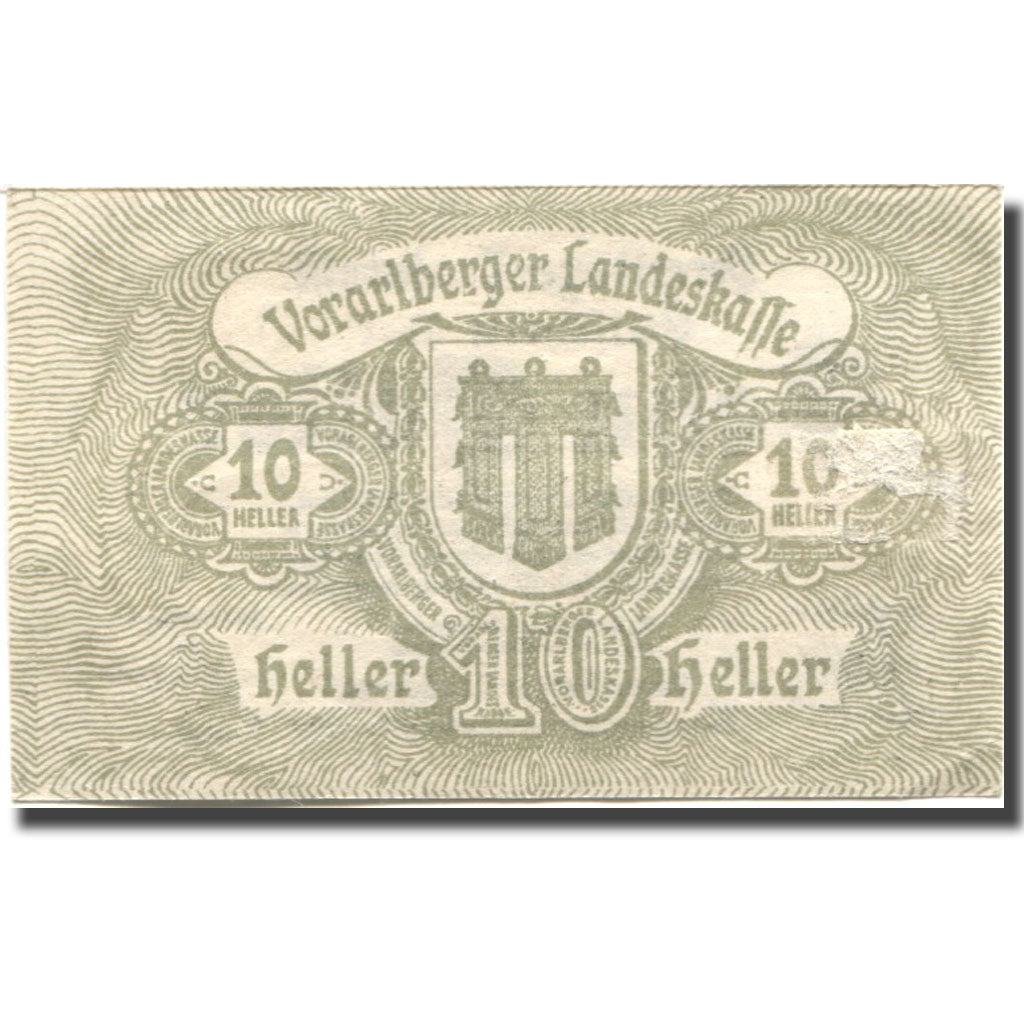 Banconote, Austria, Vorarlberger, 10 Heller, Blason, 1919 SPL Mehl:FS 1118I