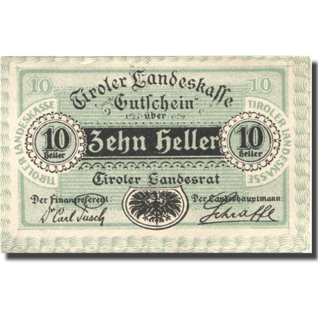 Banconote, Austria, Innsbruck, 10 Heller, Blason, 1920 SPL Mehl:FS 1073II