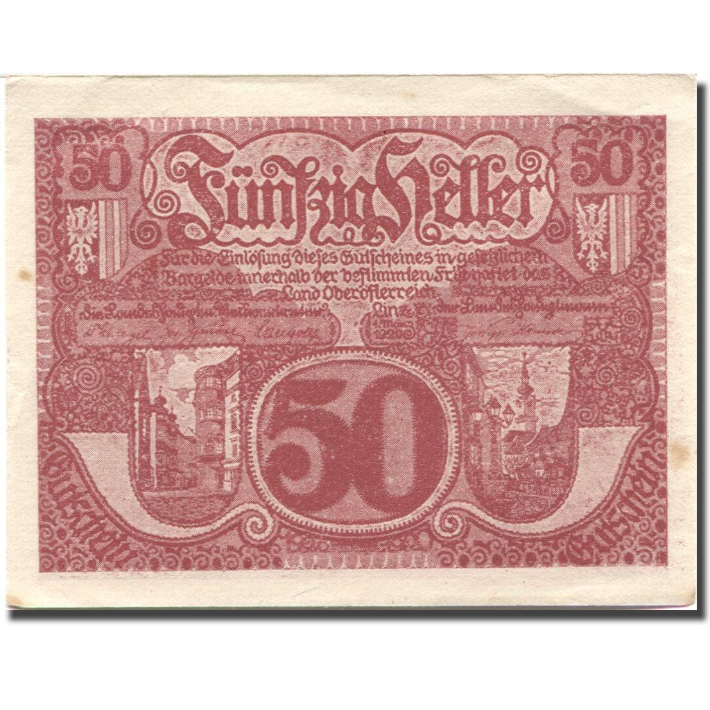 Billet, Autriche, Linz, 50 Heller, village, 1920, SUP rouge Mehl:FS 443