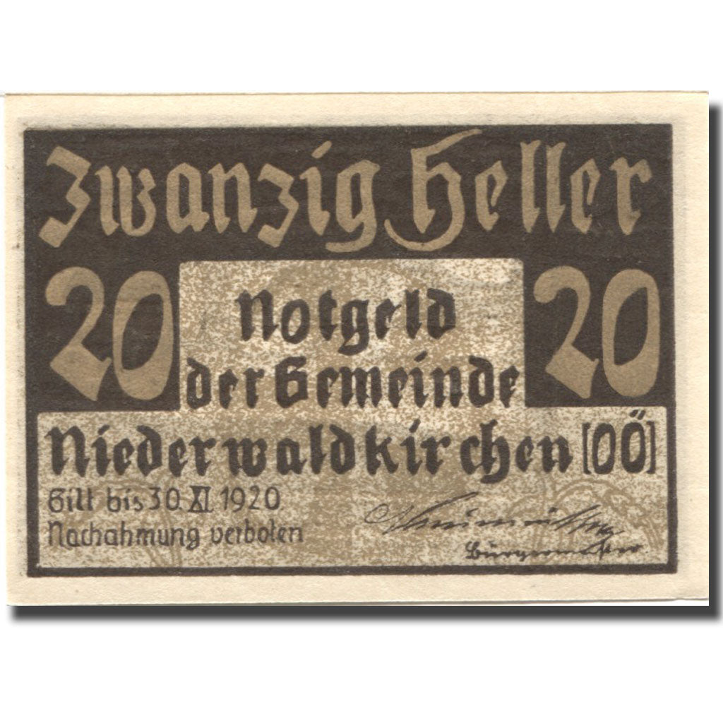 Geldschein, Österreich, Niederwaldkirchen 20Heller château 1920 UNZ Mehl:FS 673a
