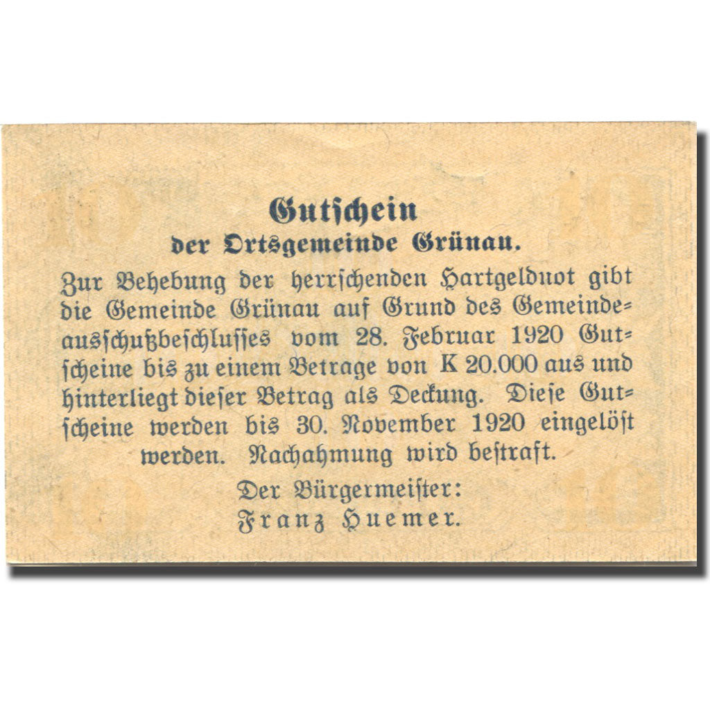 Banconote, Austria, Grünau, 10 Heller, paysage 1920-11-31, SPL Mehl:FS 300b