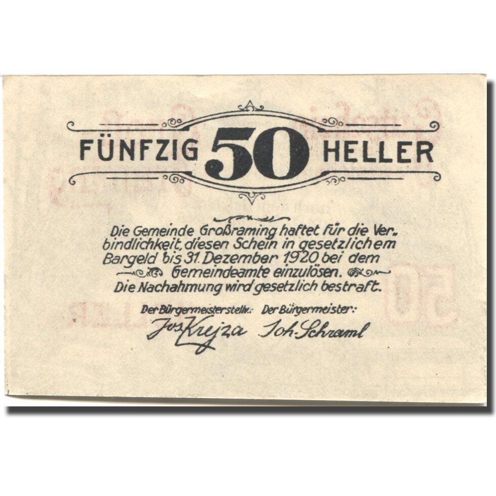 Geldschein, Österreich, Grossraming, 50 Heller, Forêt, 1920 UNZ- Mehl:FS 296I