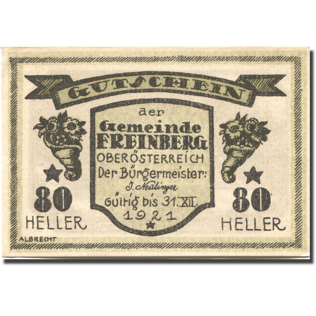 Billet, Autriche, Freinberg, 80 Heller, château 1921-12-31, SPL Mehl:FS 211IIa