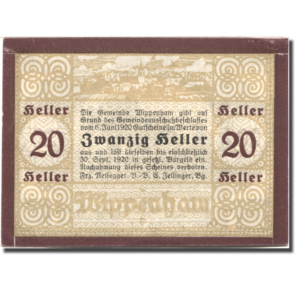 Banknot, Austria, Wippenham, 20 Heller, agriculteur, 1920, 1920-06-06, UNC(63)