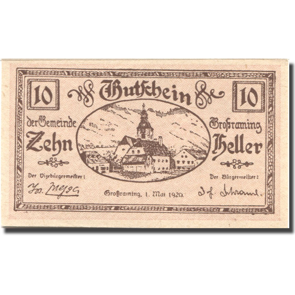 Banconote, Austria, Grossraming, 10 Heller, Eglise, 1920 SPL Mehl:FS 296
