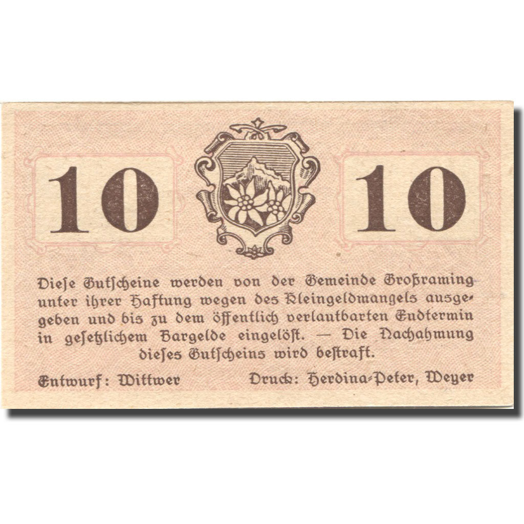 Banconote, Austria, Grossraming, 10 Heller, Eglise, 1920 SPL Mehl:FS 296