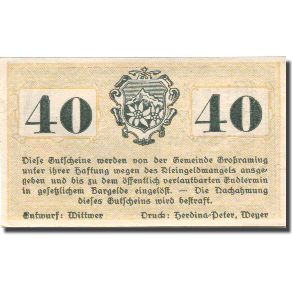 Banconote, Austria, Grossraming, 40 Heller, paysage, SPL, Mehl:FS 296