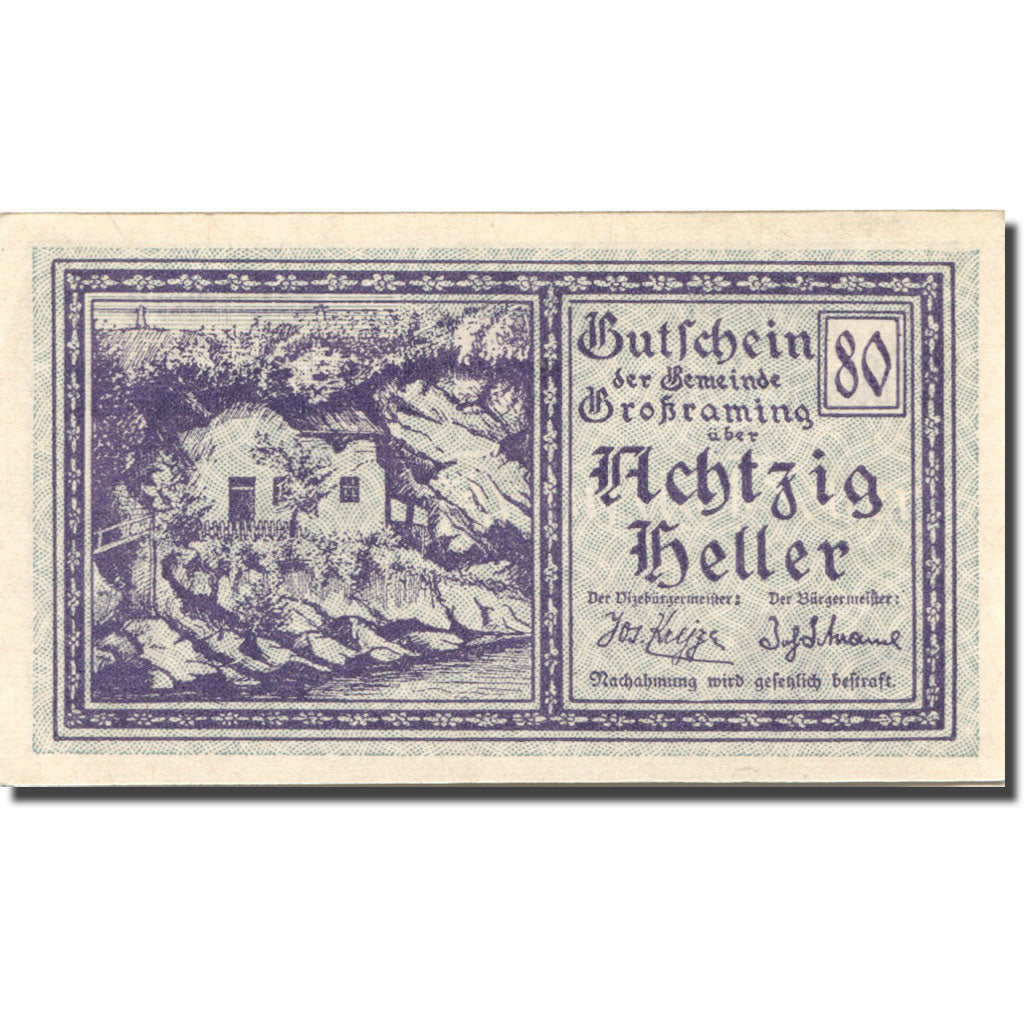 Banconote, Austria, Grossraming, 80 Heller, ferme, 1920 SPL Mehl:FS 296