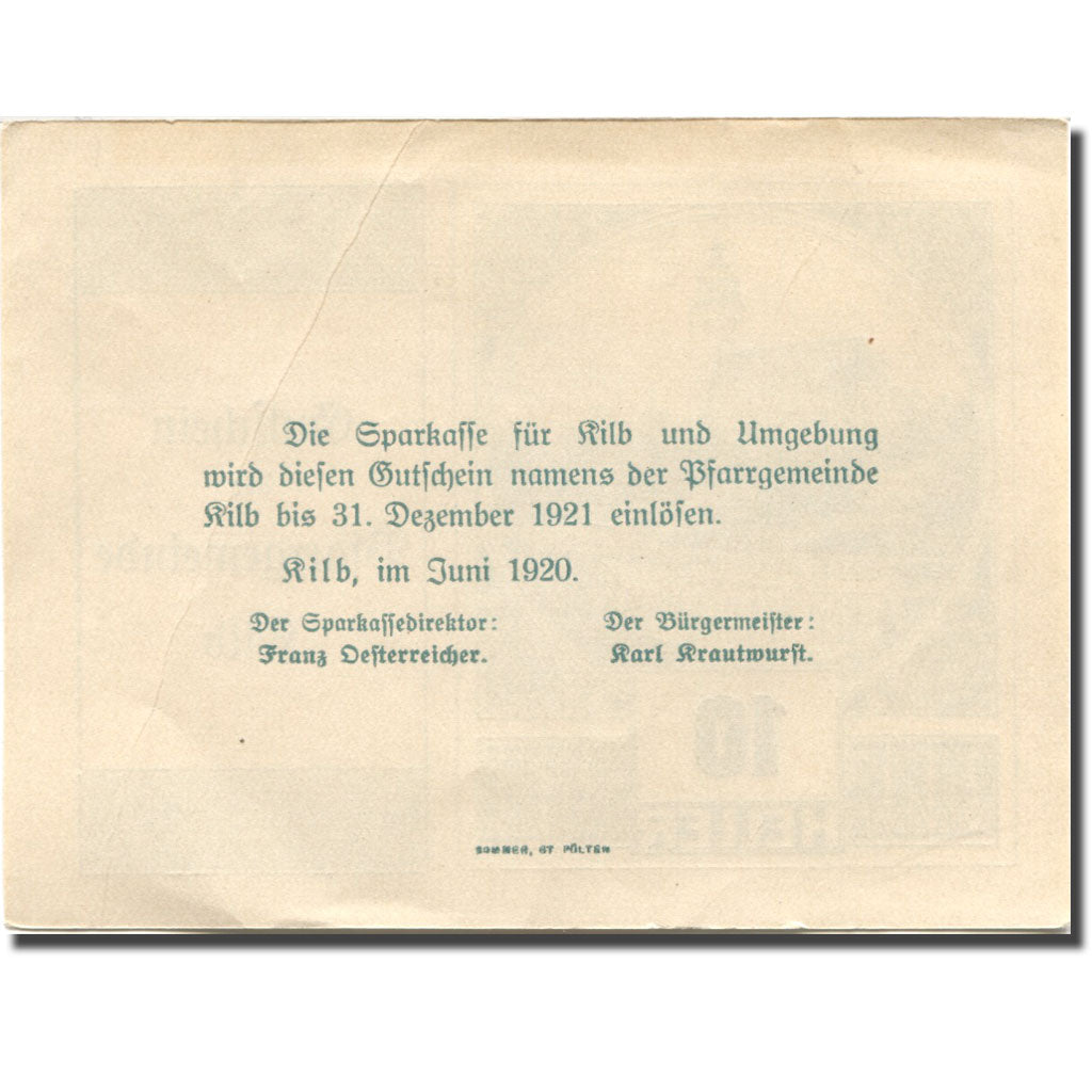 Banknote, Austria, Kilb, 10 Heller, Eglise 1920-12-31, UNC(63) Mehl:FS 437IIIc