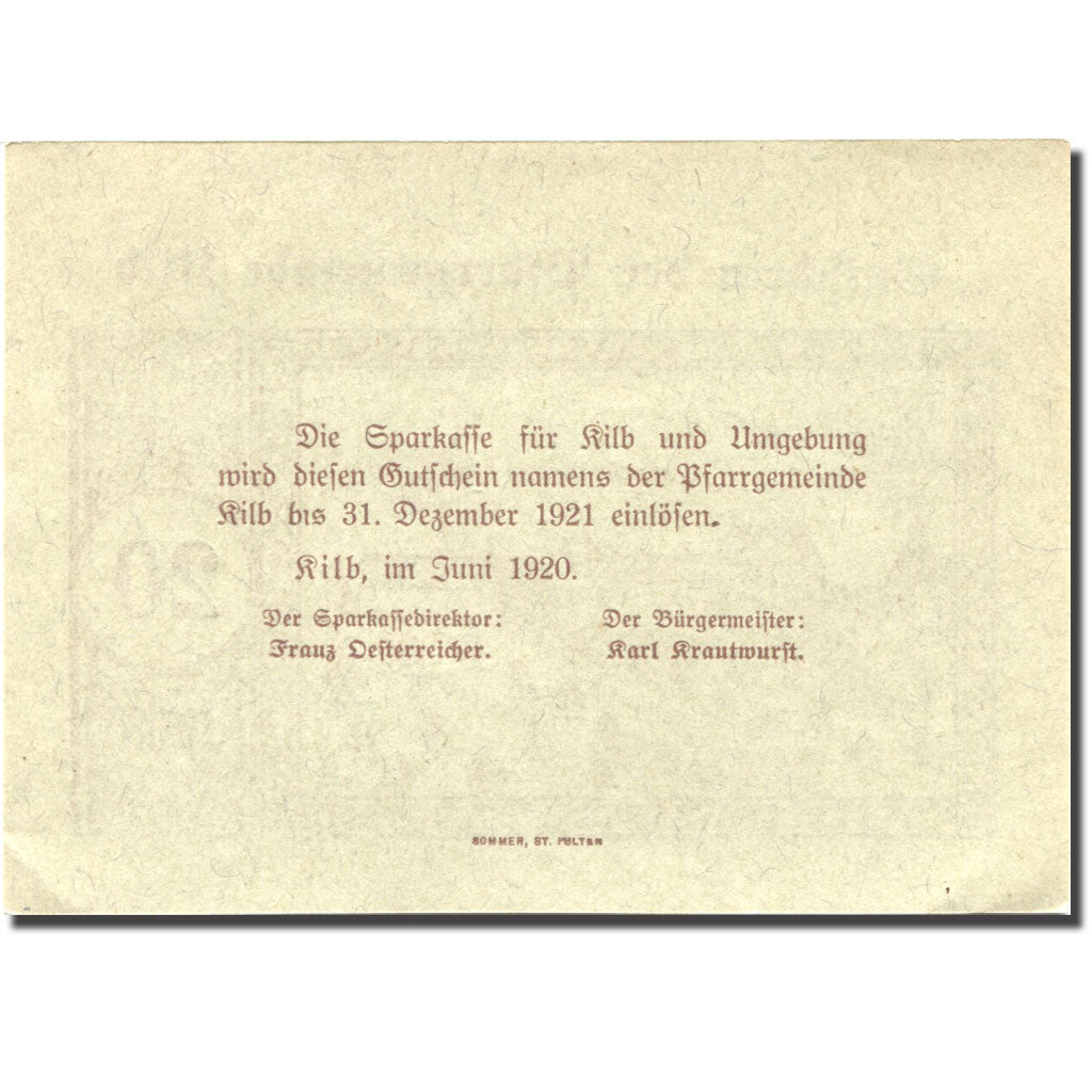 Banconote, Austria, Kilb, 20 Heller, château 1920-12-31, SPL Mehl:FS 437IIIc