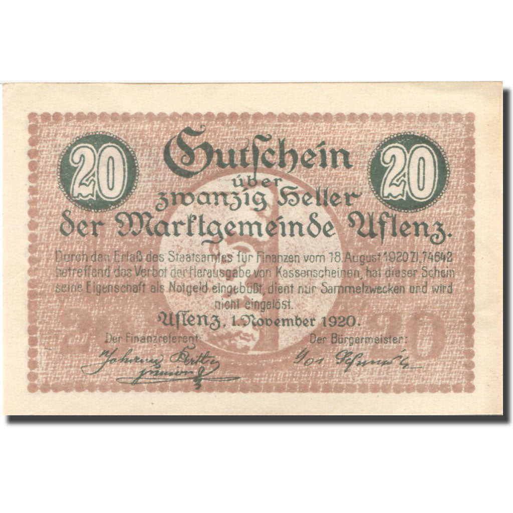 Banconote, Austria, Aflenz, 20 Heller, village 1920-11-01, SPL Mehl:FS 7a