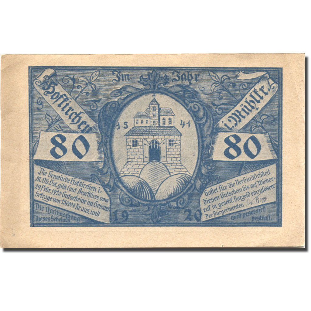 Billet, Autriche, Hofkirchen, 80 Heller, château, 1920 SUP Mehl:FS 386Ia1