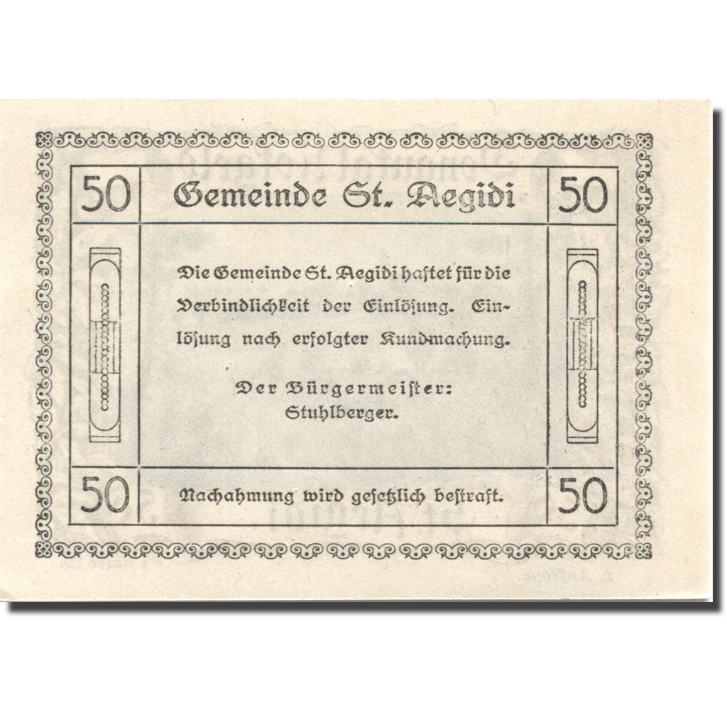 Banconote, Austria, St Aegidi, 50 Heller, paysage, SPL, Mehl:FS 127j
