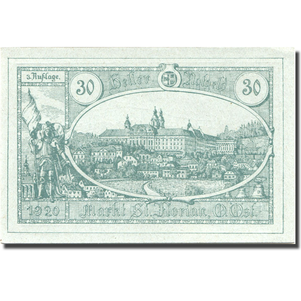 Banconote, Austria, St Florian, 30 Heller, château, 1920 SPL green Mehl:FS 879Ib