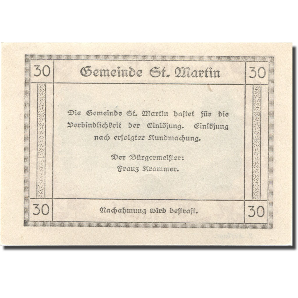 Banknot, Austria, Dhermühl, 30 Heller, fleuve, Undated, Undated, UNC(63)