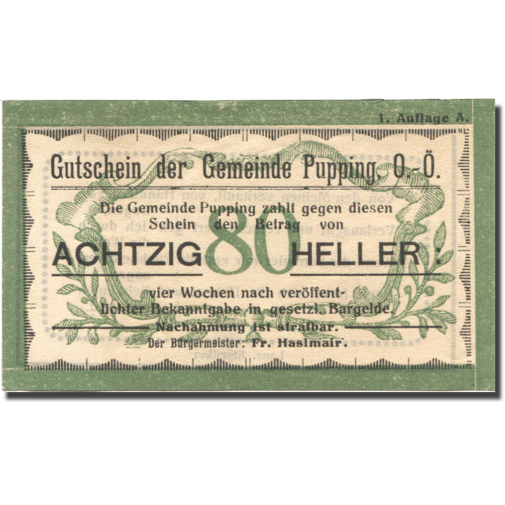Banconote, Austria, Pupping, 80 Heller, valeur faciale, SPL-, Mehl:FS 792Ia