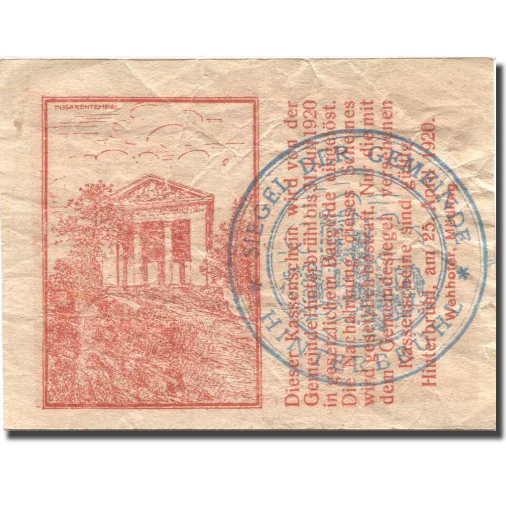 Banconote, Austria, Hinterbrühl, 20 Heller, château, 1920 BB Mehl:FS 376Ia