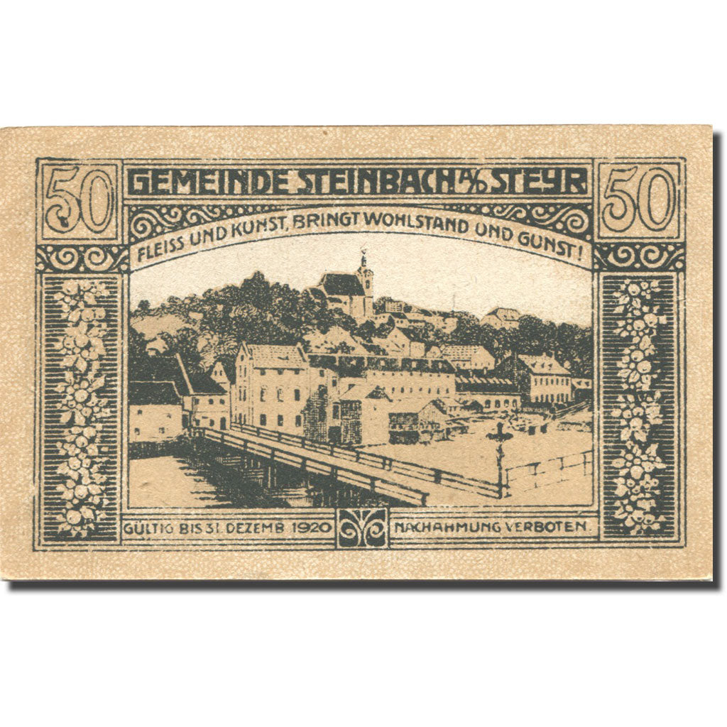 Banconote, Austria, Steinbach, 50 Heller, Blason 1920-12-31, SPL  Mehl:FS 1025