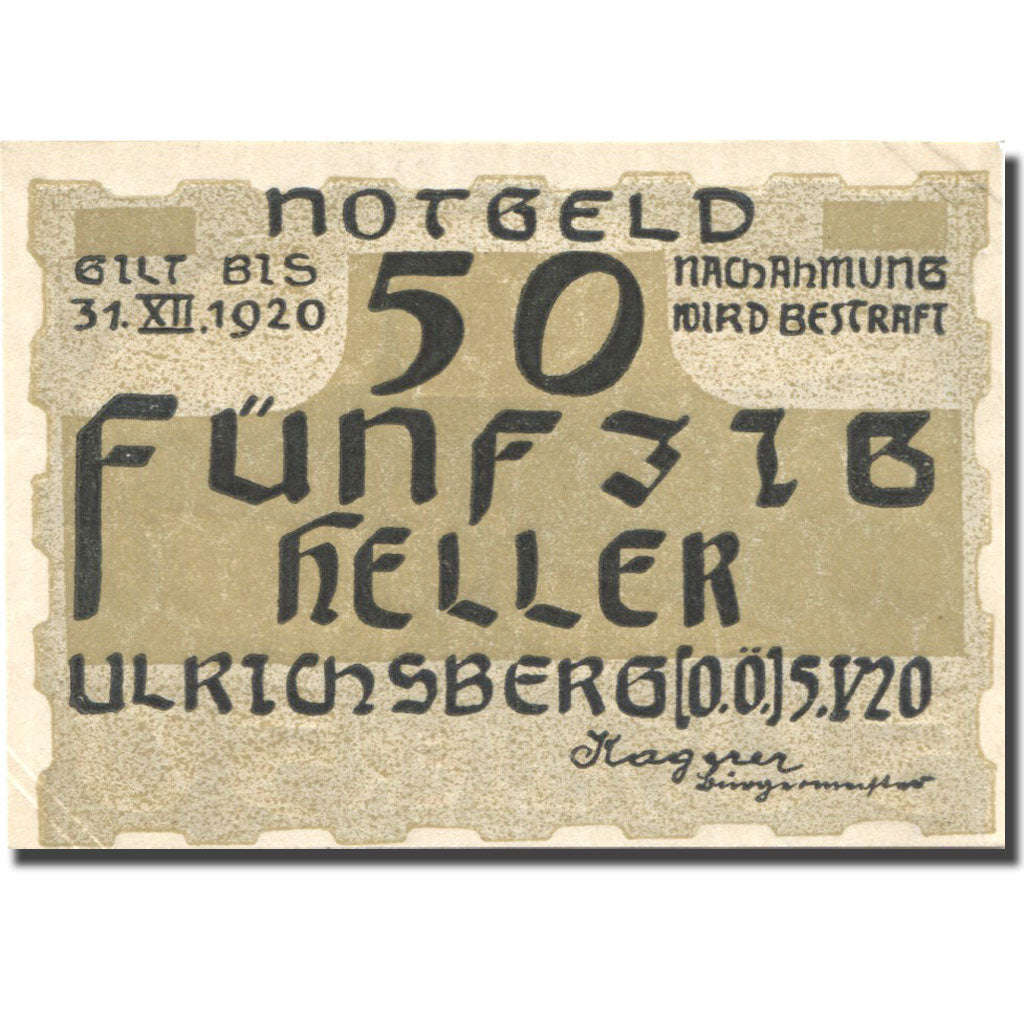 Banconote, Austria, Ulrichsberg, 50 Heller, paysage, 1920 SPL Mehl:FS 1091a