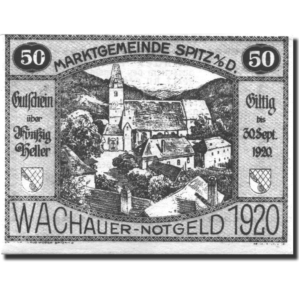 Banconote, Austria, Spitz a/d Donau, 50 Heller, Eglise 1920 SPL Mehl:FS1122.12II