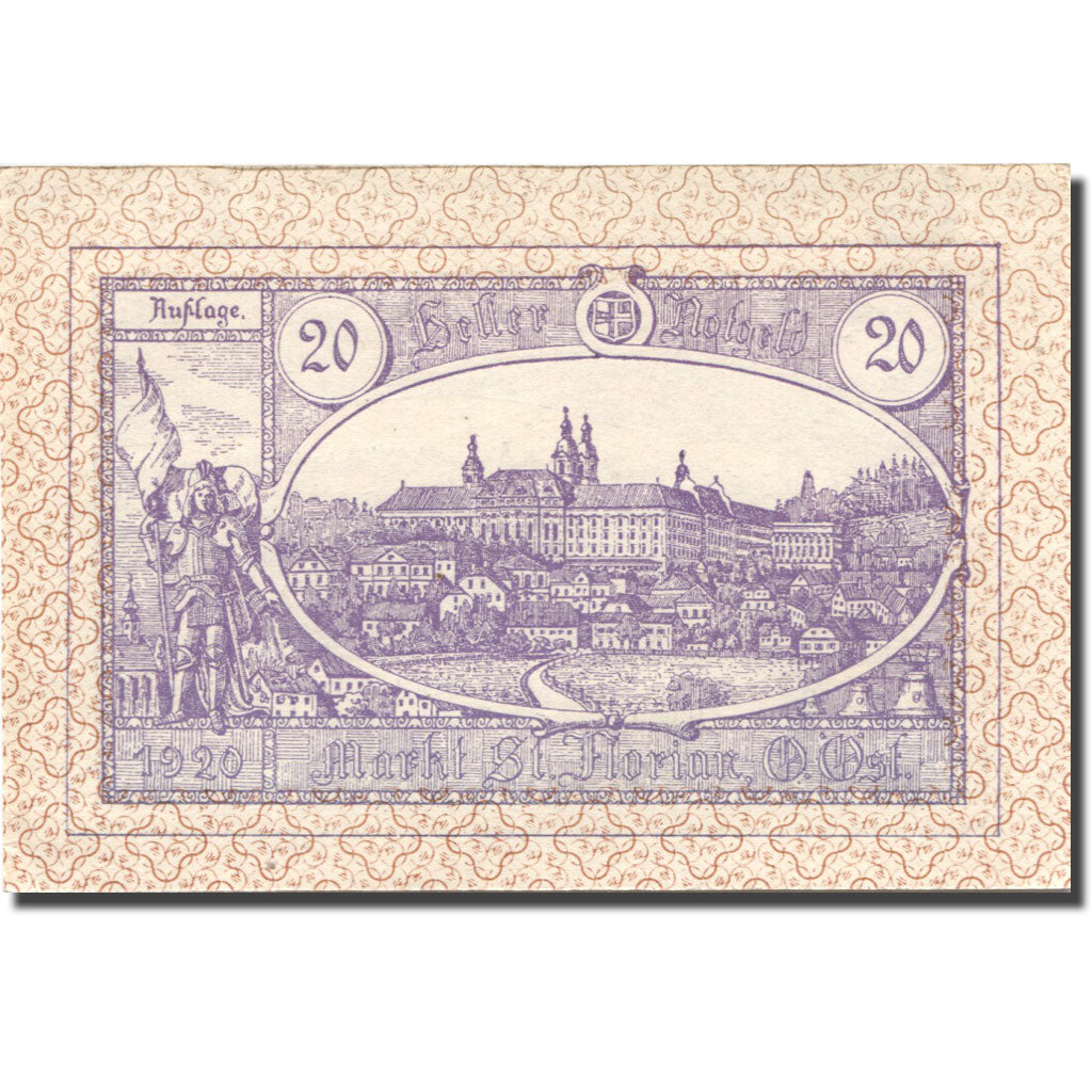Banconote, Austria, St Florian, 20 Heller, village, 1920 SPL- Mehl:FS 879Ib