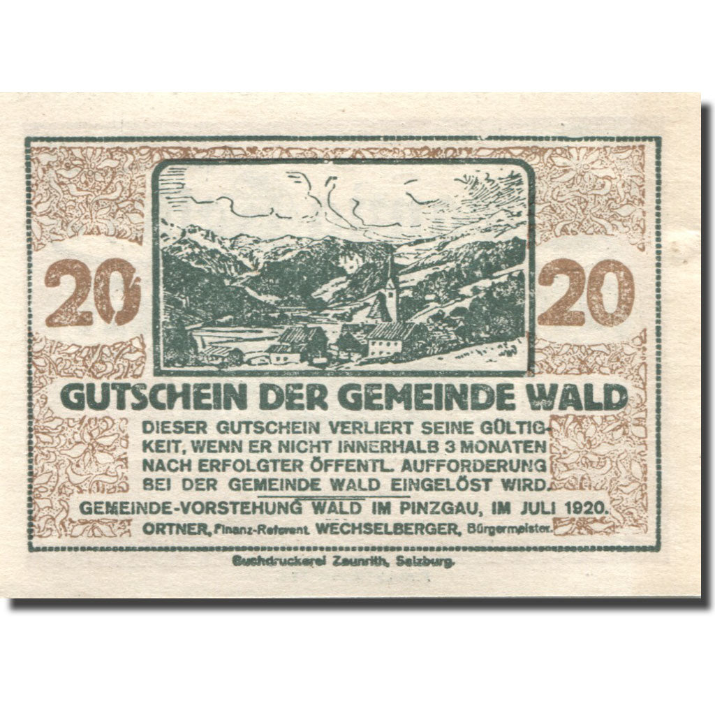 Geldschein, Österreich, Wald, 20 Heller, montagne, 1920, UNZ-, Mehl:FS 1129Ia