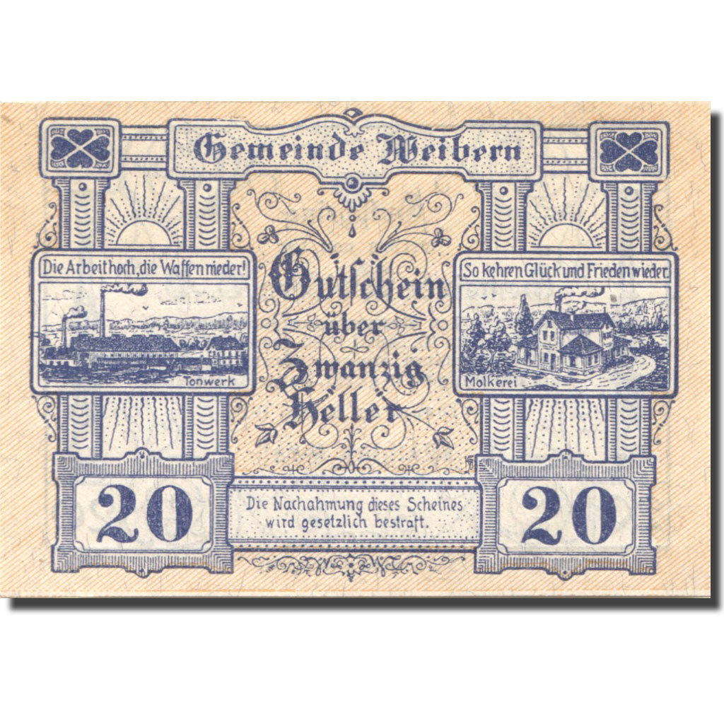 Geldschein, Österreich, Weibern, 20 Heller, Usine, 1920 UNZ- Mehl:FS 1146b