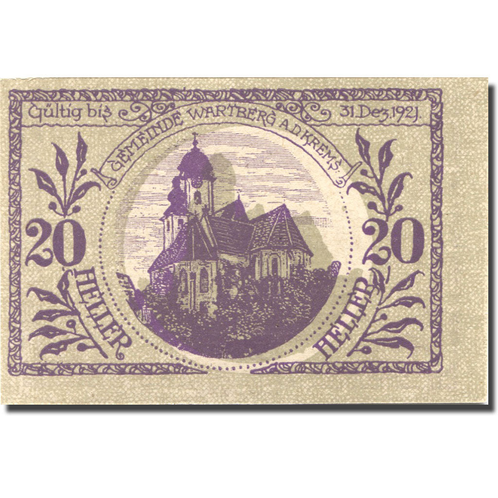 Banconote, Austria, Wartberg, 20 Heller, Eglise 1921-12-31, SPL Mehl:FS 1141a