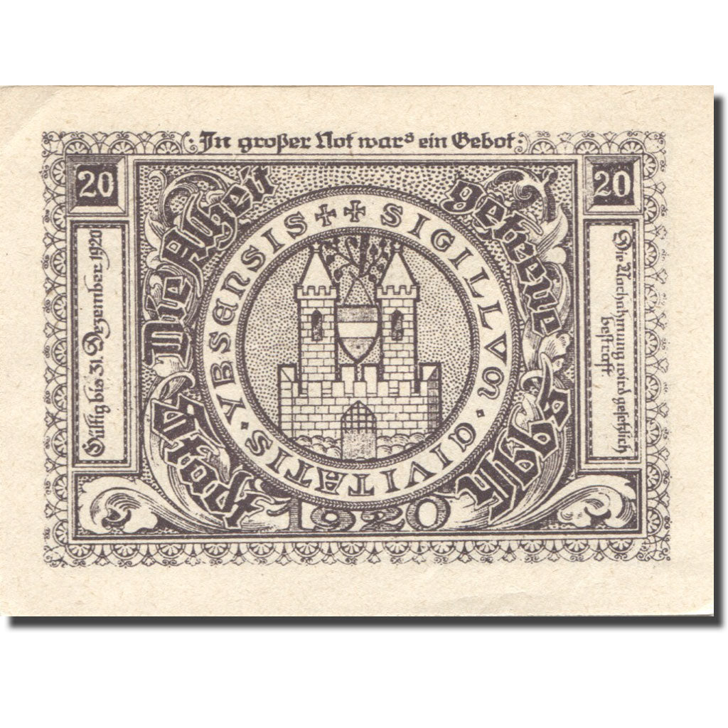 Billet, Autriche, Ybbs, 20 Heller, village, 1920, 1920-12-31, SPL, Mehl:FS 1258a