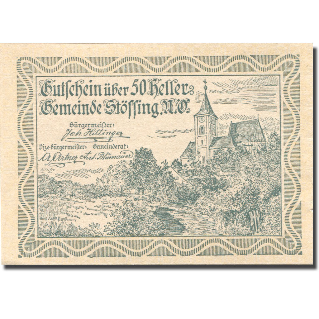 Billet, Autriche, Stössing, 50 Heller, Eglise 1920-09-30, SUP+, Mehl:FS 1040